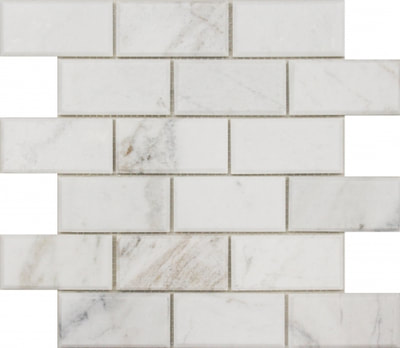 sienna white bevelled 2x4 marble mosaic